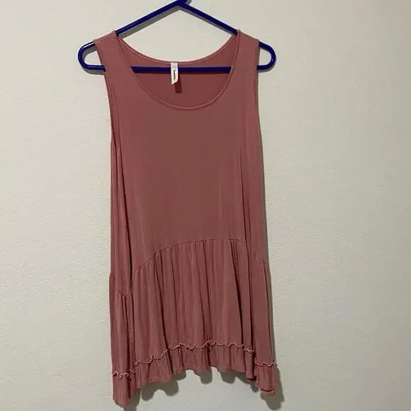 Sleeveless Ruffled Pink Tank Top Tunic Small - Picture 1 of 5